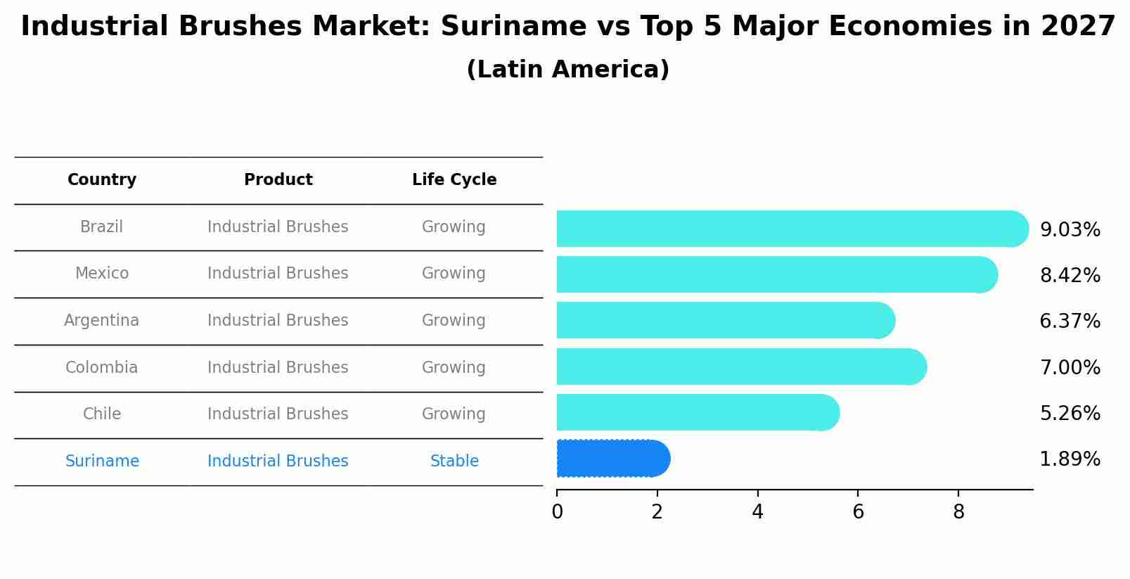Industrial Brushes Market: Suriname vs Top 5 Major Economies in 2027 (Latin America)