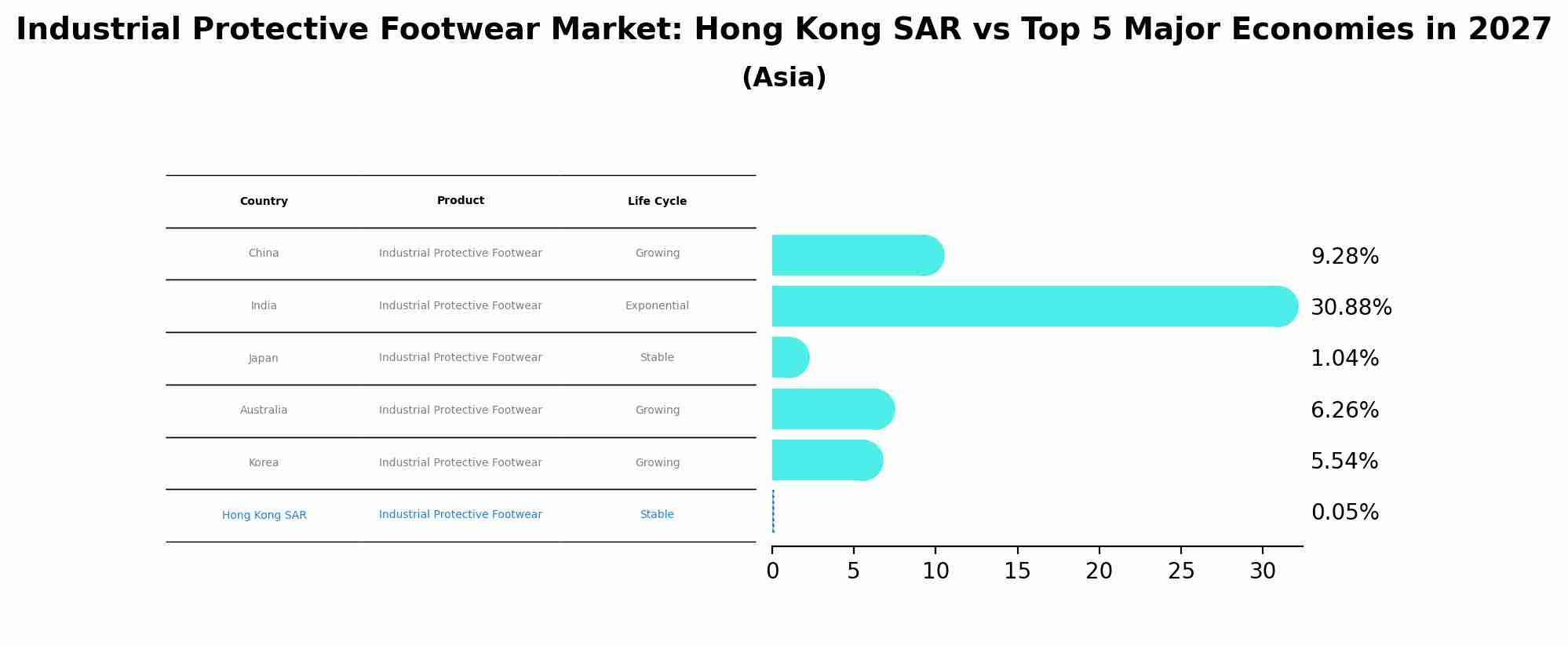 Industrial Protective Footwear Market: Hong Kong SAR vs Top 5 Major Economies in 2027 (Asia)