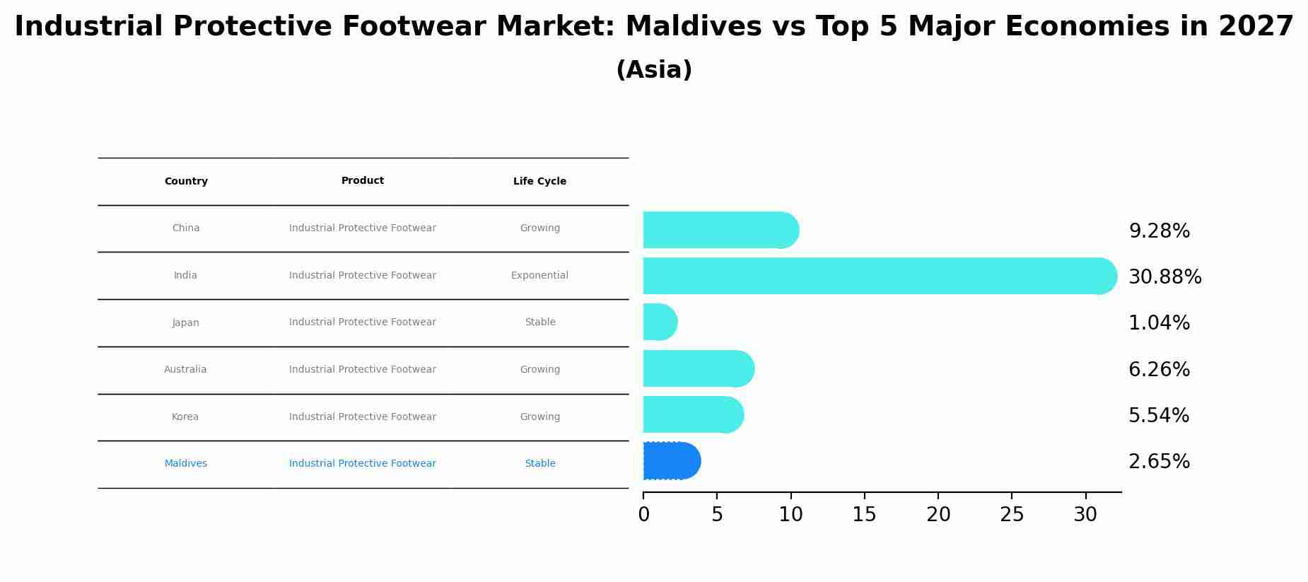 Industrial Protective Footwear Market: Maldives vs Top 5 Major Economies in 2027 (Asia)