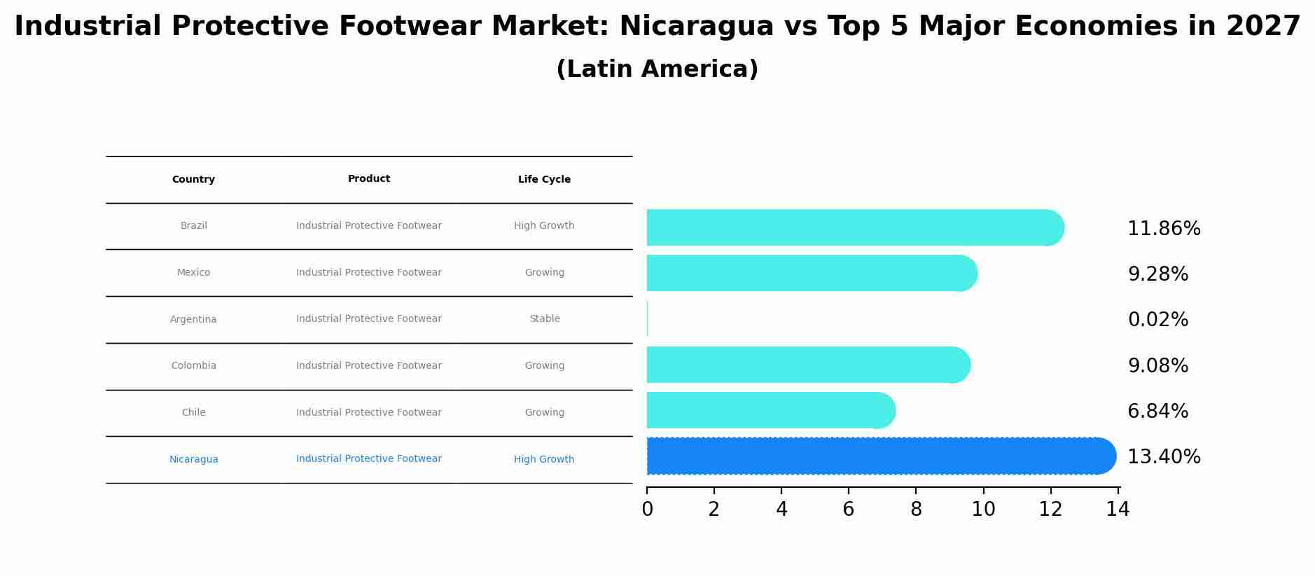 Industrial Protective Footwear Market: Nicaragua vs Top 5 Major Economies in 2027 (Latin America)