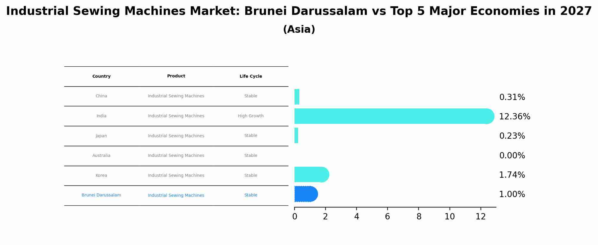 Industrial Sewing Machines Market: Brunei Darussalam vs Top 5 Major Economies in 2027 (Asia)