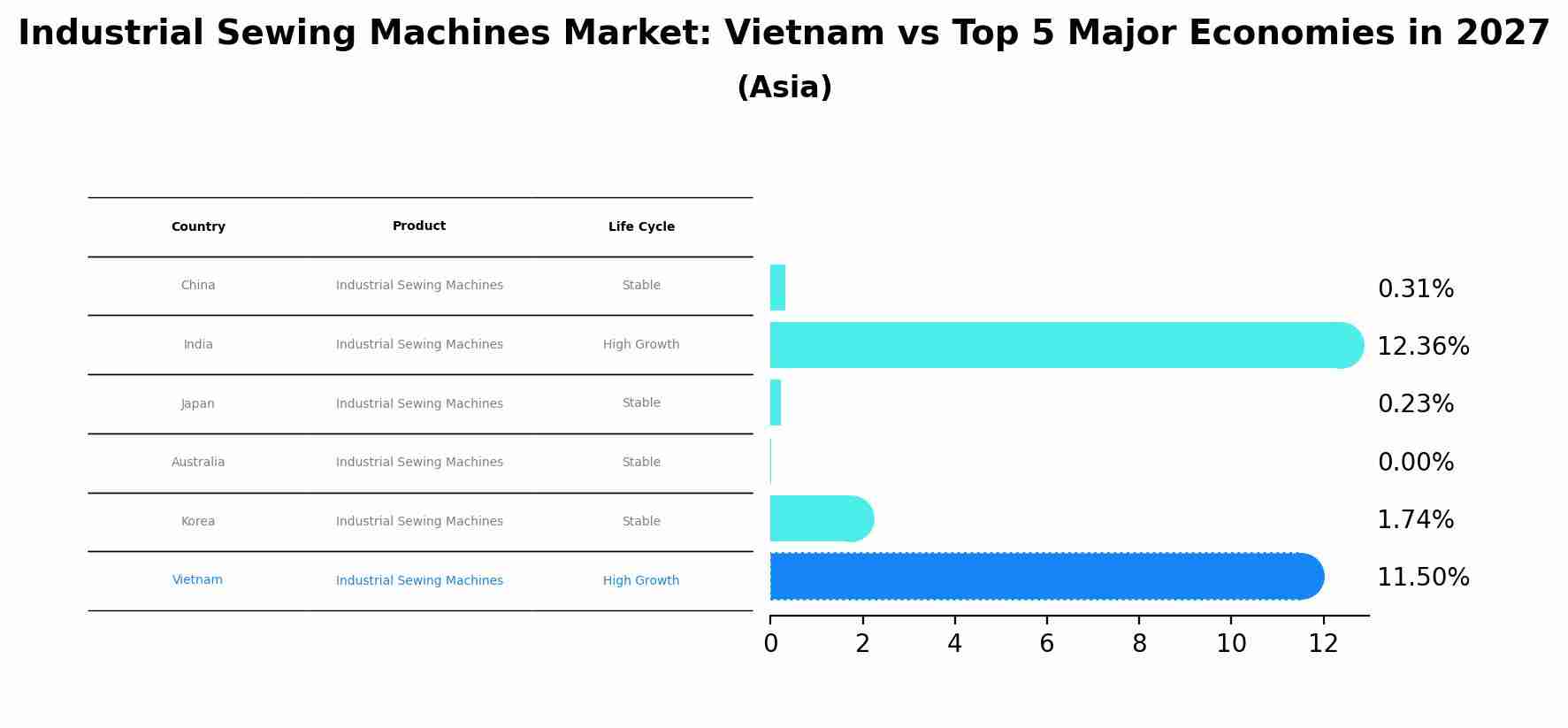 Industrial Sewing Machines Market: Vietnam vs Top 5 Major Economies in 2027 (Asia)