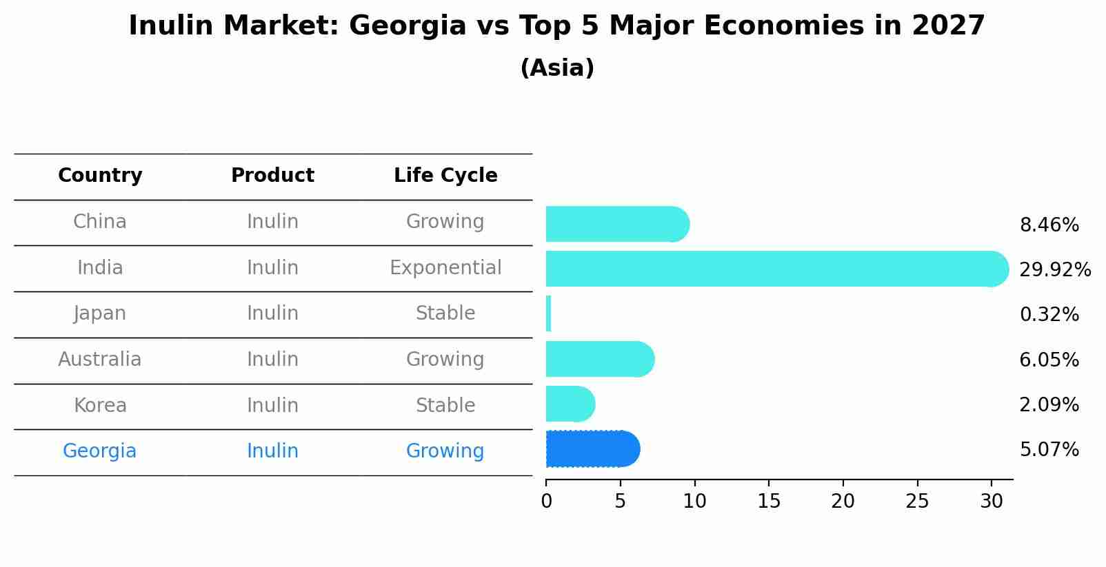 Inulin Market: Georgia vs Top 5 Major Economies in 2027 (Asia)