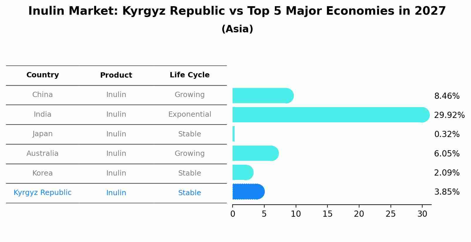 Inulin Market: Kyrgyz Republic vs Top 5 Major Economies in 2027 (Asia)