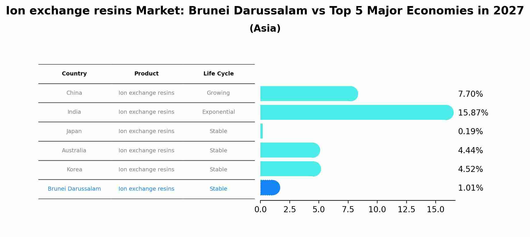 Ion exchange resins Market: Brunei Darussalam vs Top 5 Major Economies in 2027 (Asia)