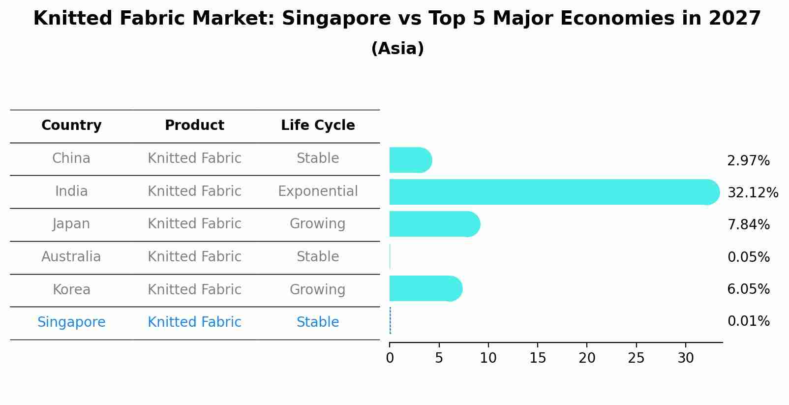 Knitted Fabric Market: Singapore vs Top 5 Major Economies in 2027 (Asia)