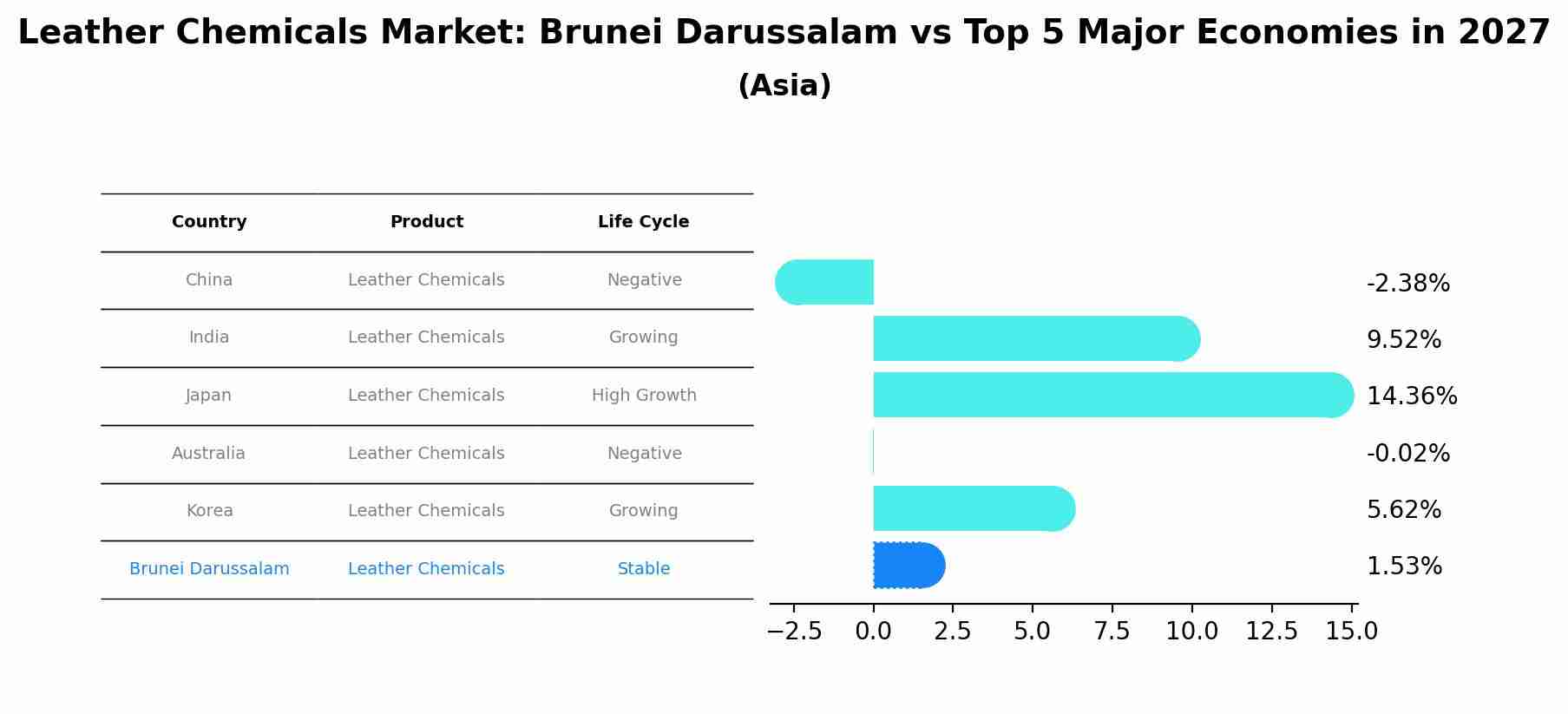 Leather Chemicals Market: Brunei Darussalam vs Top 5 Major Economies in 2027 (Asia)