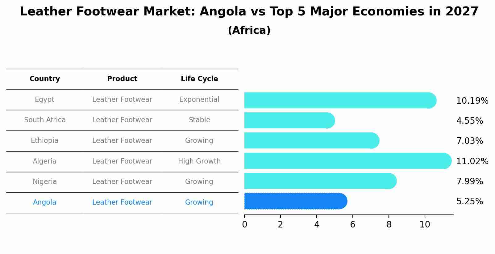 Leather Footwear Market: Angola vs Top 5 Major Economies in 2027 (Africa)