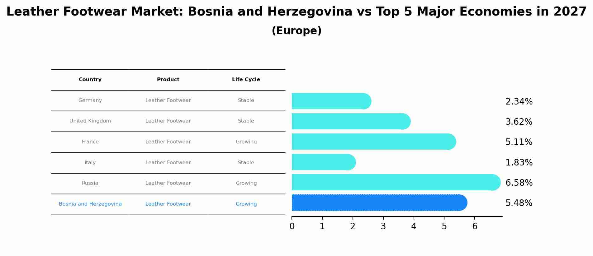 Leather Footwear Market: Bosnia and Herzegovina vs Top 5 Major Economies in 2027 (Europe)