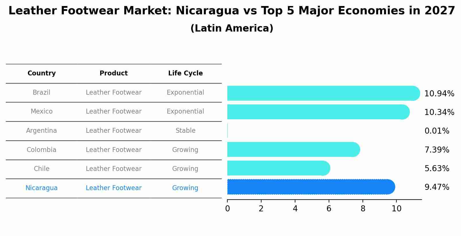 Leather Footwear Market: Nicaragua vs Top 5 Major Economies in 2027 (Latin America)