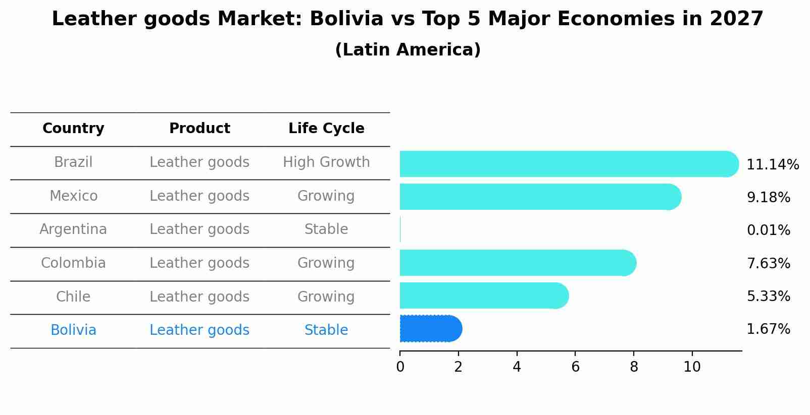 Leather goods Market: Bolivia vs Top 5 Major Economies in 2027 (Latin America)
