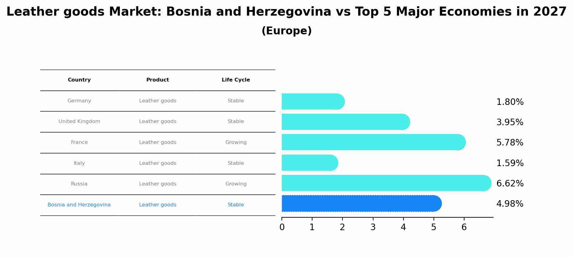 Leather goods Market: Bosnia and Herzegovina vs Top 5 Major Economies in 2027 (Europe)