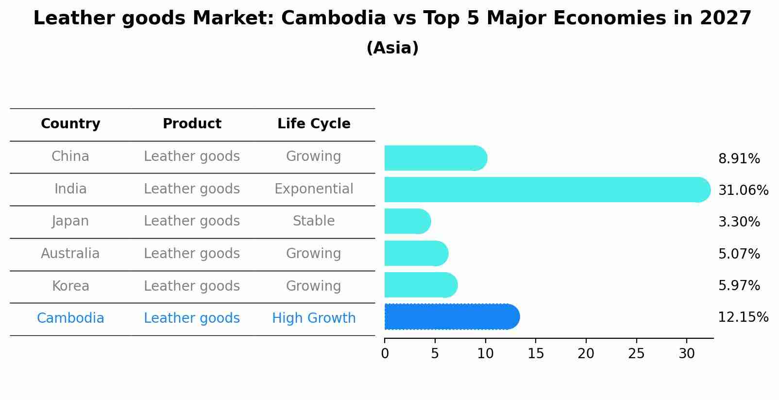 Leather goods Market: Cambodia vs Top 5 Major Economies in 2027 (Asia)