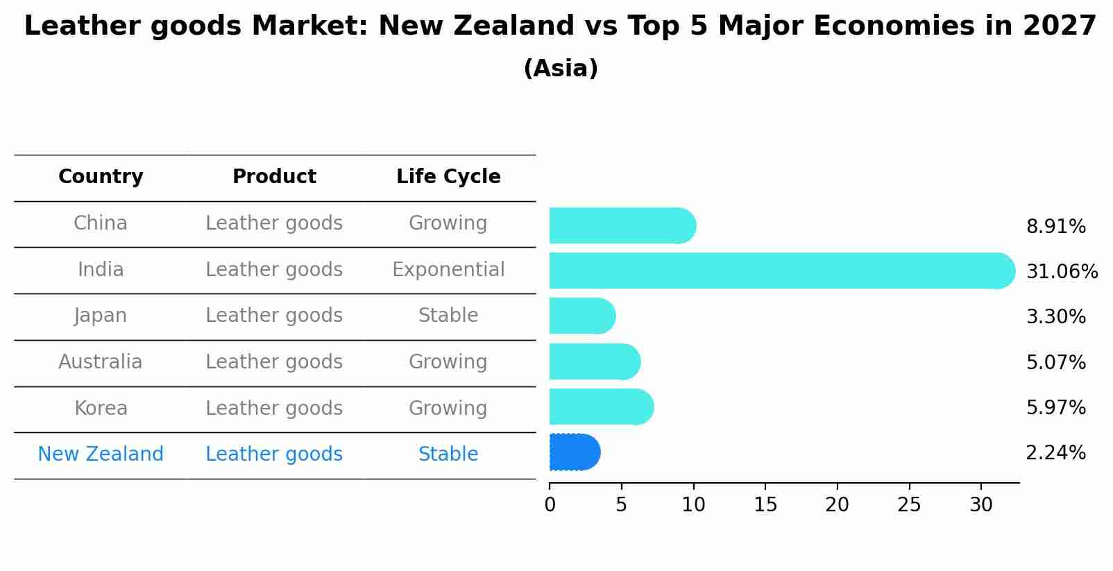 Leather goods Market: New Zealand vs Top 5 Major Economies in 2027 (Asia)