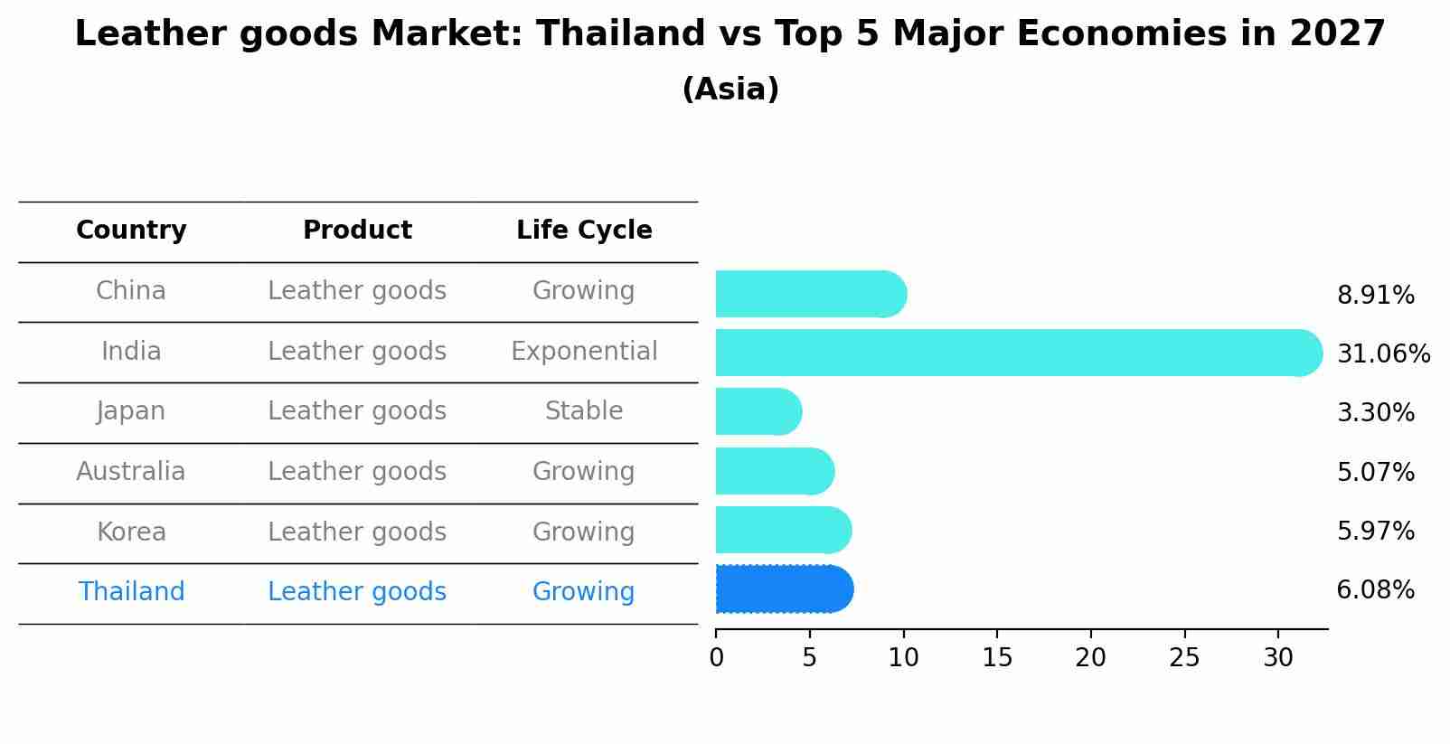 Leather goods Market: Thailand vs Top 5 Major Economies in 2027 (Asia)