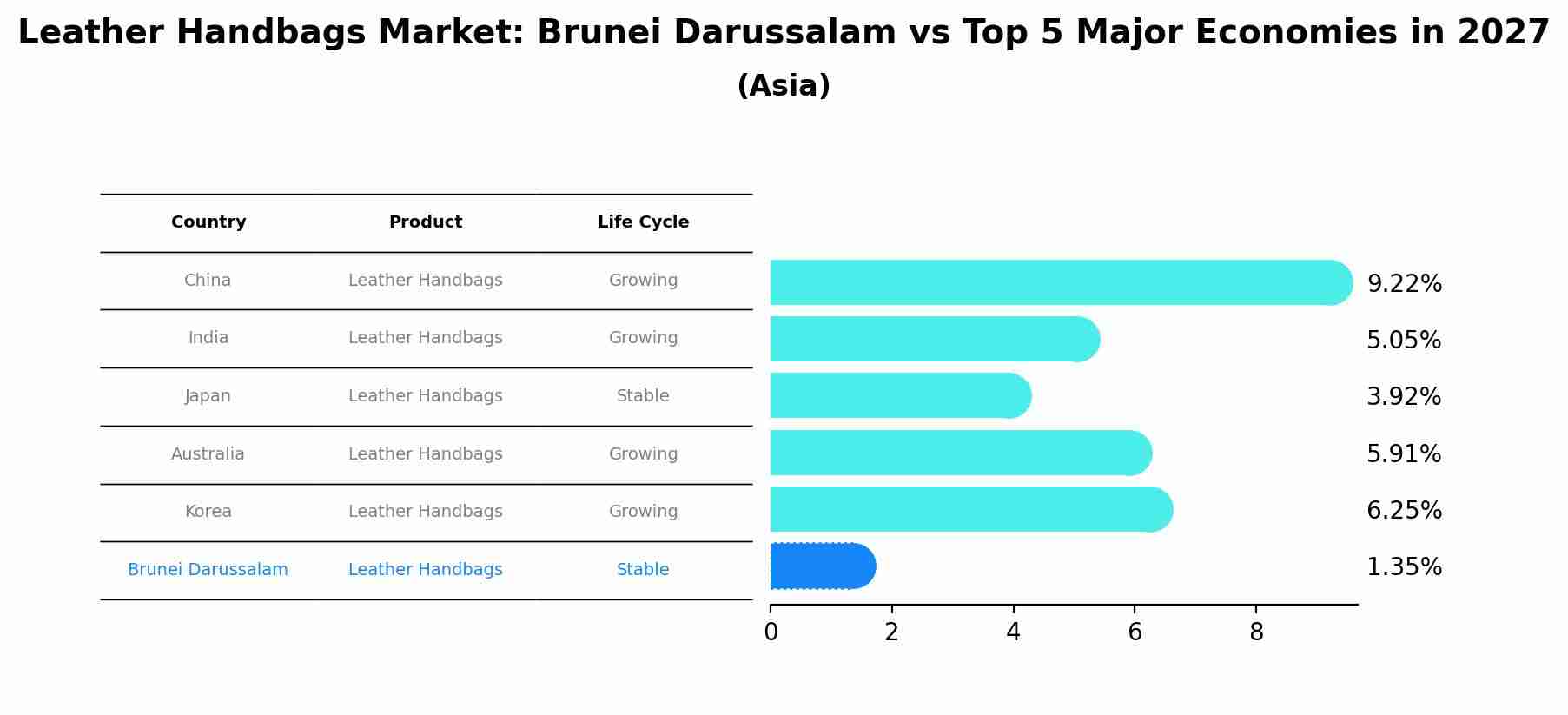 Leather Handbags Market: Brunei Darussalam vs Top 5 Major Economies in 2027 (Asia)