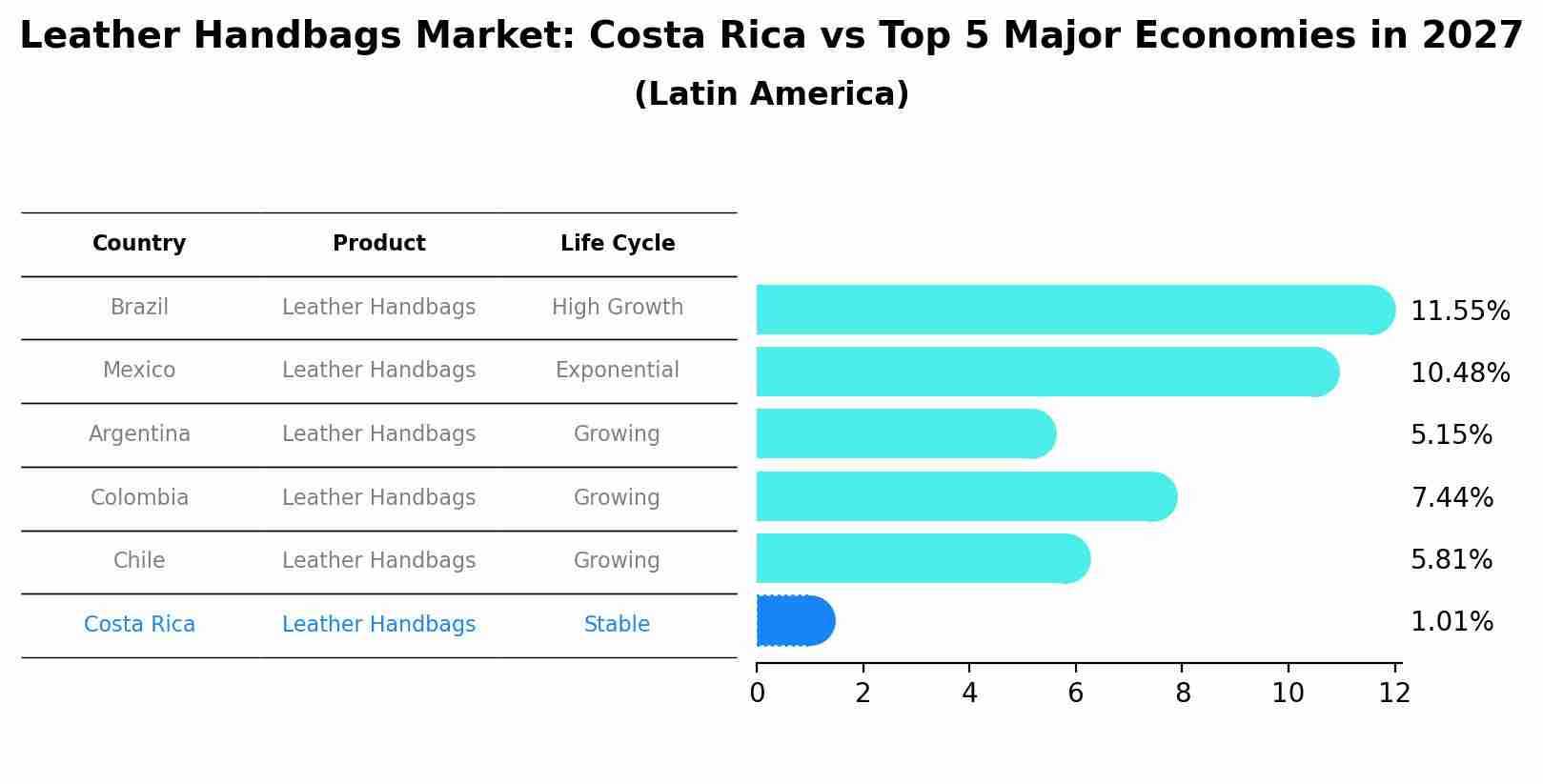 Leather Handbags Market: Costa Rica vs Top 5 Major Economies in 2027 (Latin America)