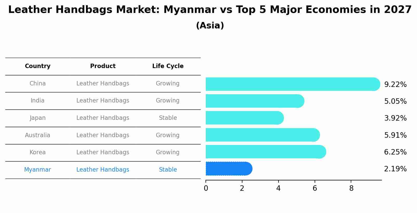 Leather Handbags Market: Myanmar vs Top 5 Major Economies in 2027 (Asia)