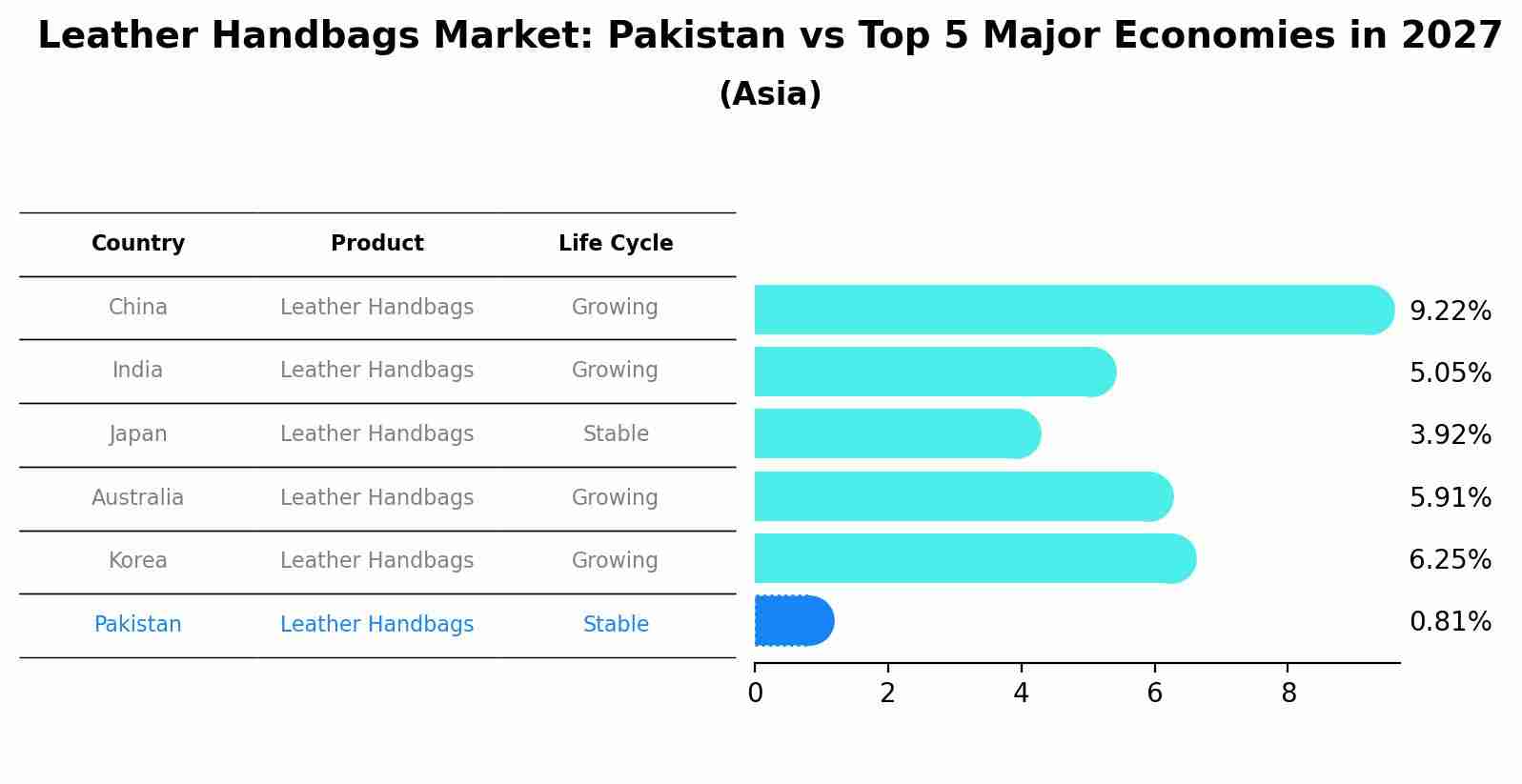 Leather Handbags Market: Pakistan vs Top 5 Major Economies in 2027 (Asia)