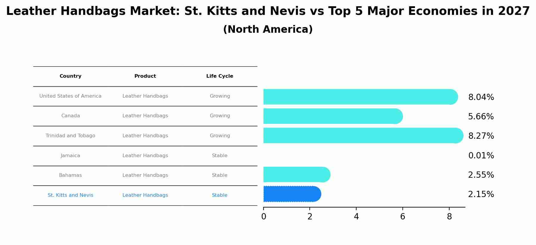 Leather Handbags Market: St. Kitts and Nevis vs Top 5 Major Economies in 2027 (North America)