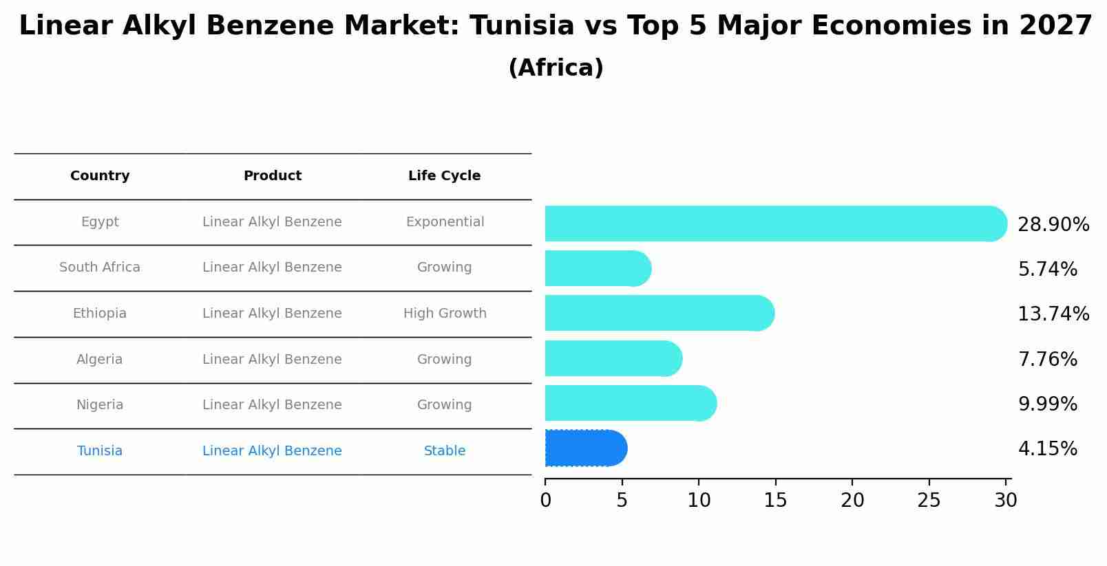 Linear Alkyl Benzene Market: Tunisia vs Top 5 Major Economies in 2027 (Africa)