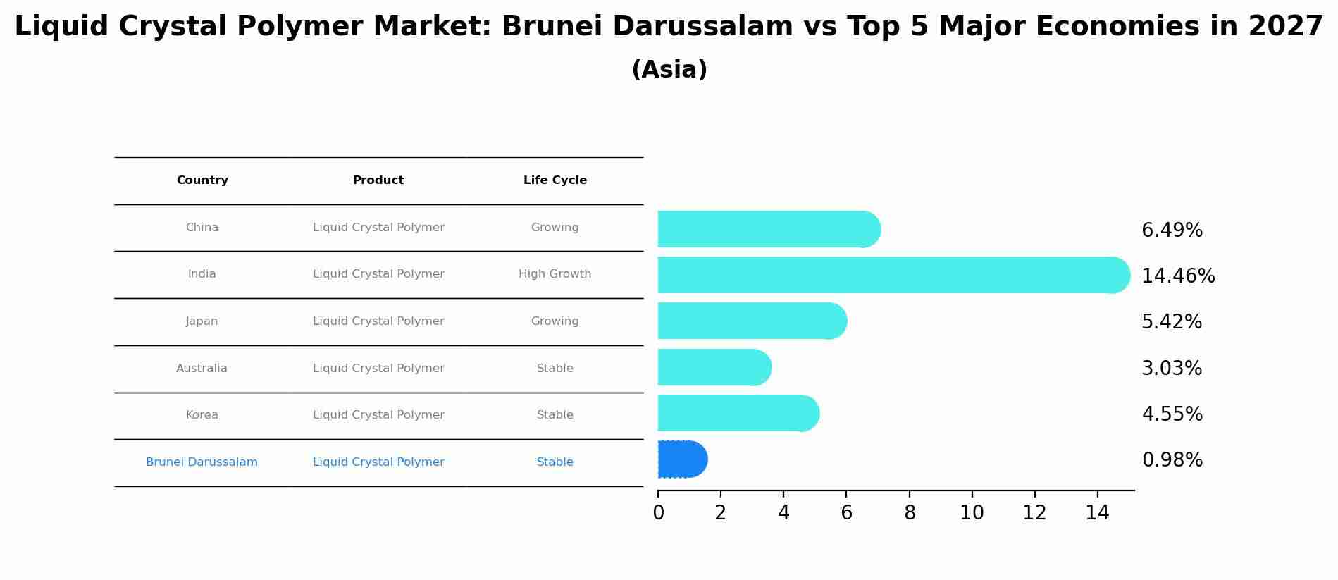 Liquid Crystal Polymer Market: Brunei Darussalam vs Top 5 Major Economies in 2027 (Asia)