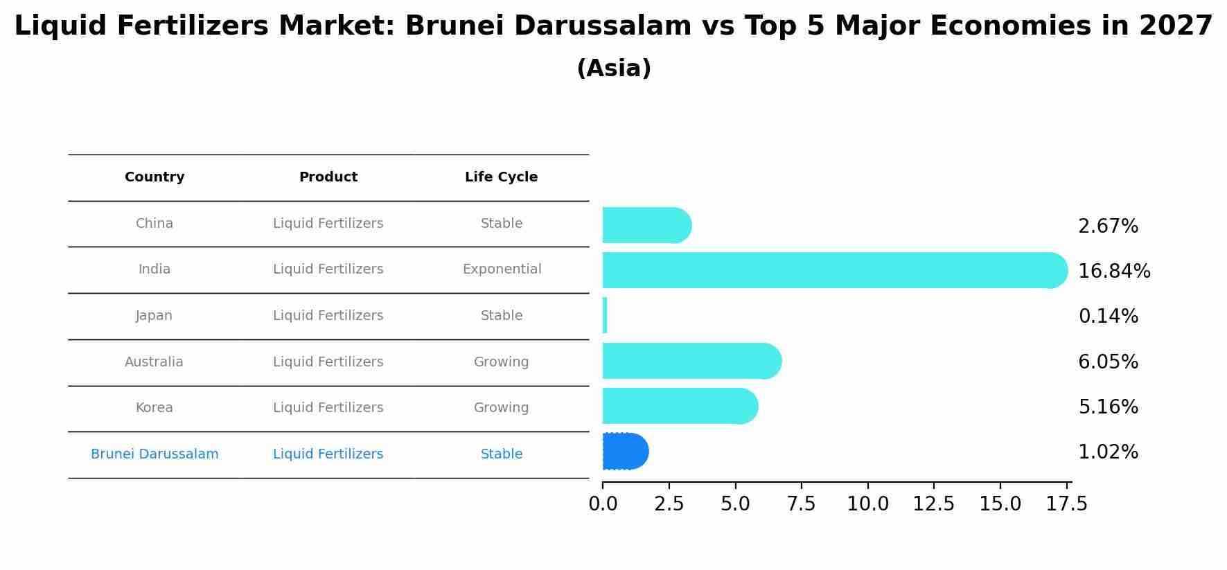 Liquid Fertilizers Market: Brunei Darussalam vs Top 5 Major Economies in 2027 (Asia)