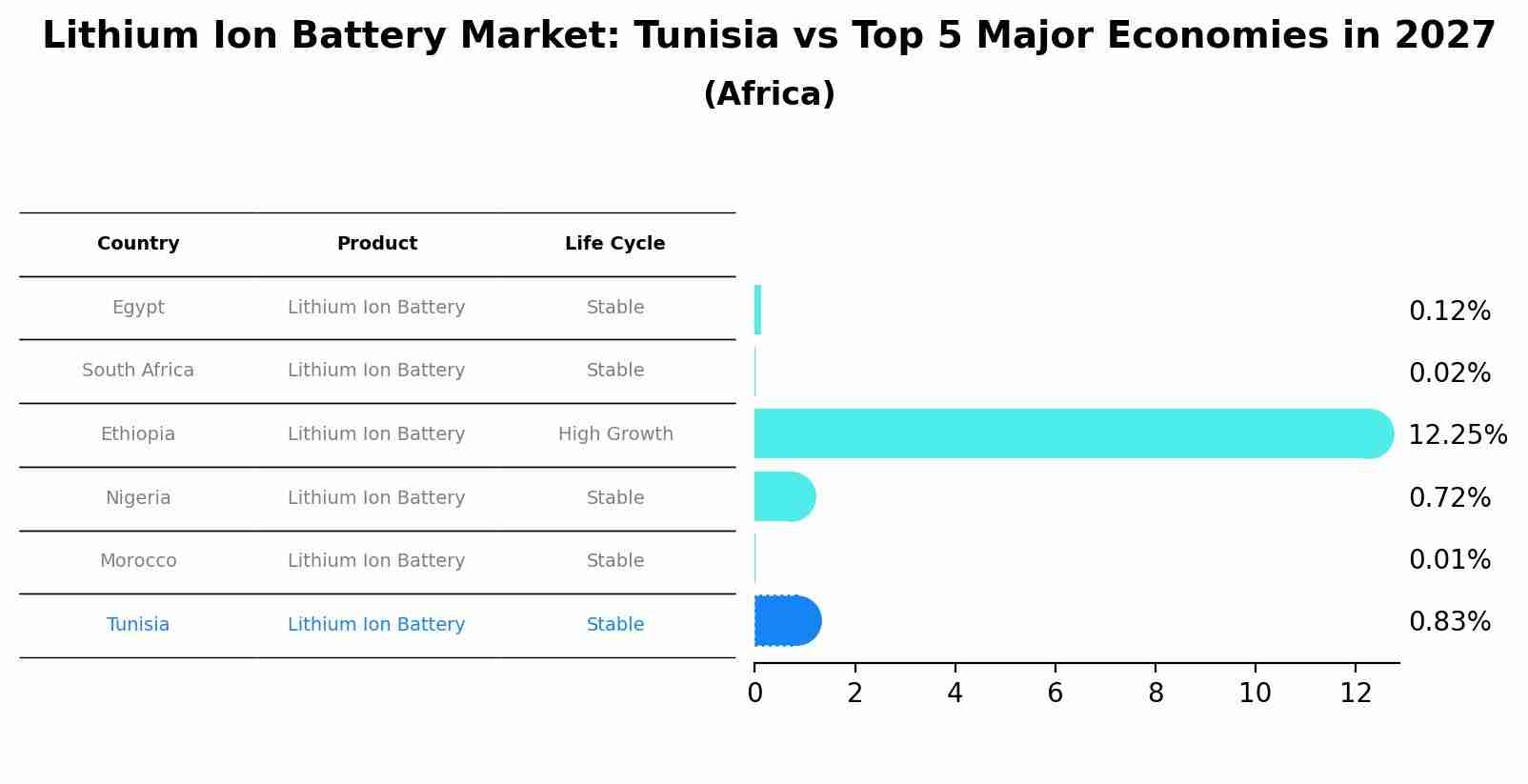 Lithium Ion Battery Market: Tunisia vs Top 5 Major Economies in 2027 (Africa)