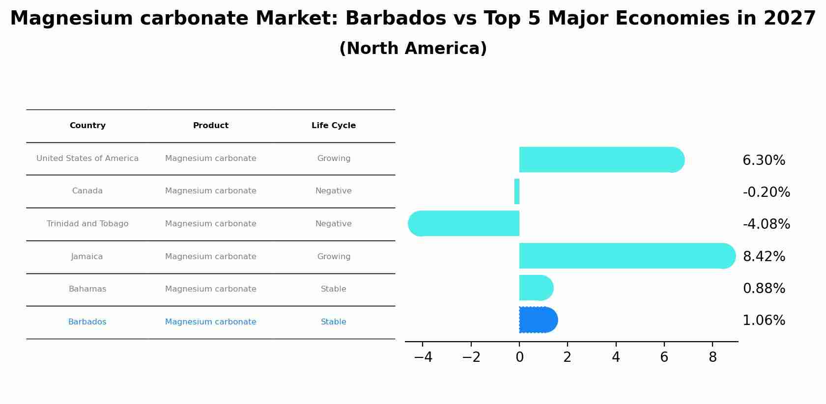 Magnesium carbonate Market: Barbados vs Top 5 Major Economies in 2027 (North America)