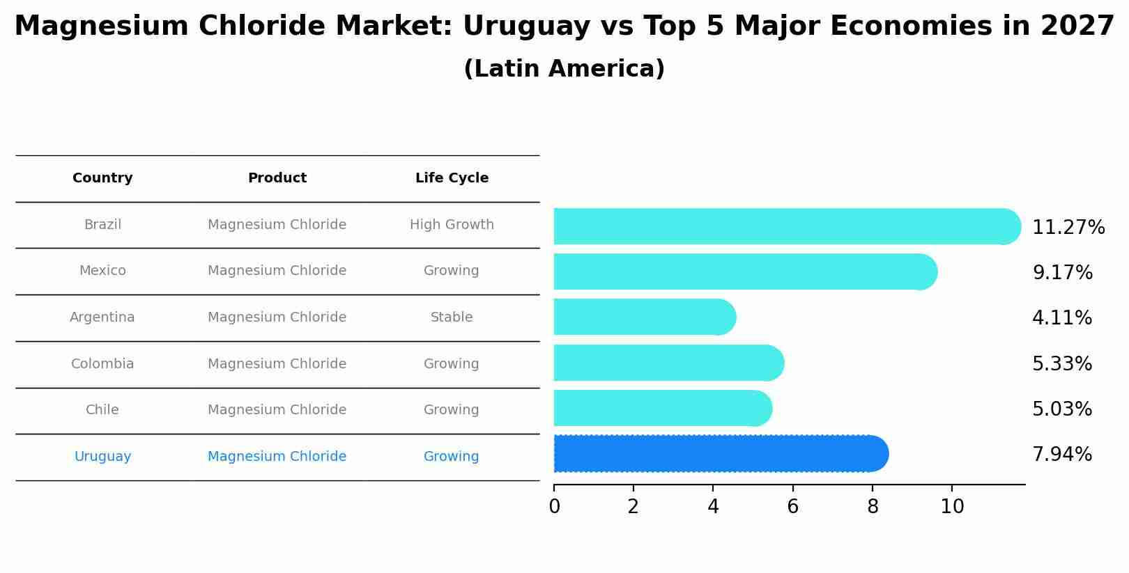 Magnesium Chloride Market: Uruguay vs Top 5 Major Economies in 2027 (Latin America)