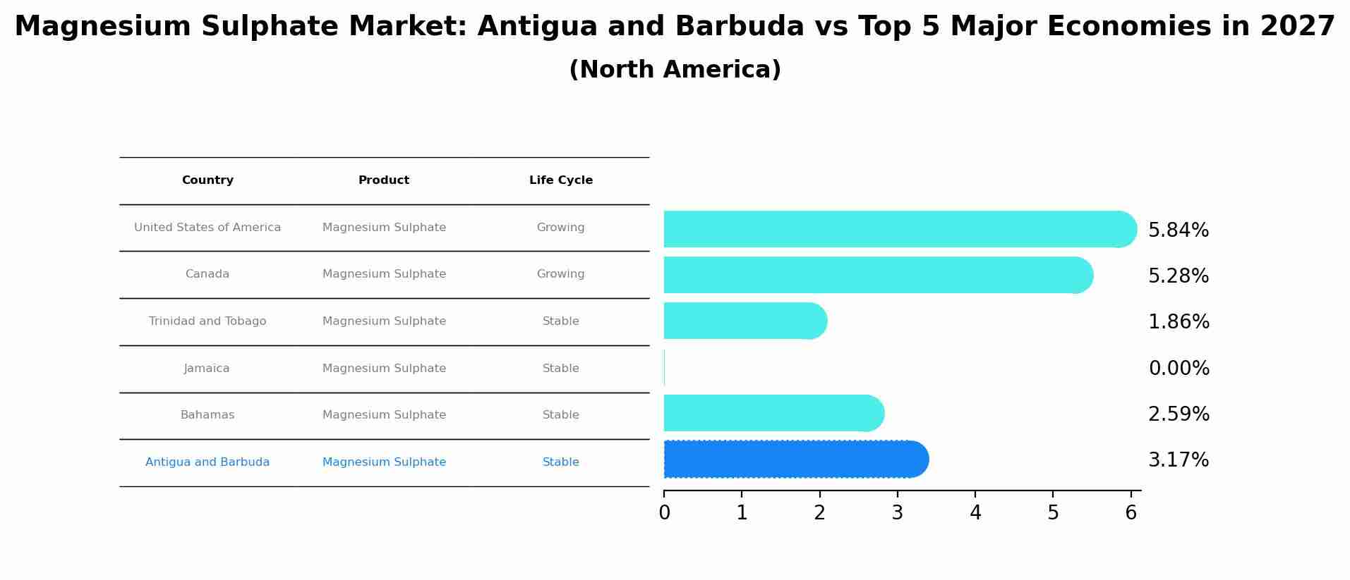 Magnesium Sulphate Market: Antigua and Barbuda vs Top 5 Major Economies in 2027 (North America)