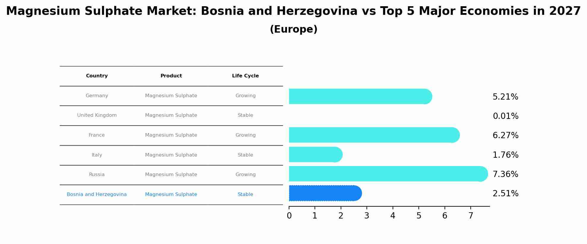 Magnesium Sulphate Market: Bosnia and Herzegovina vs Top 5 Major Economies in 2027 (Europe)