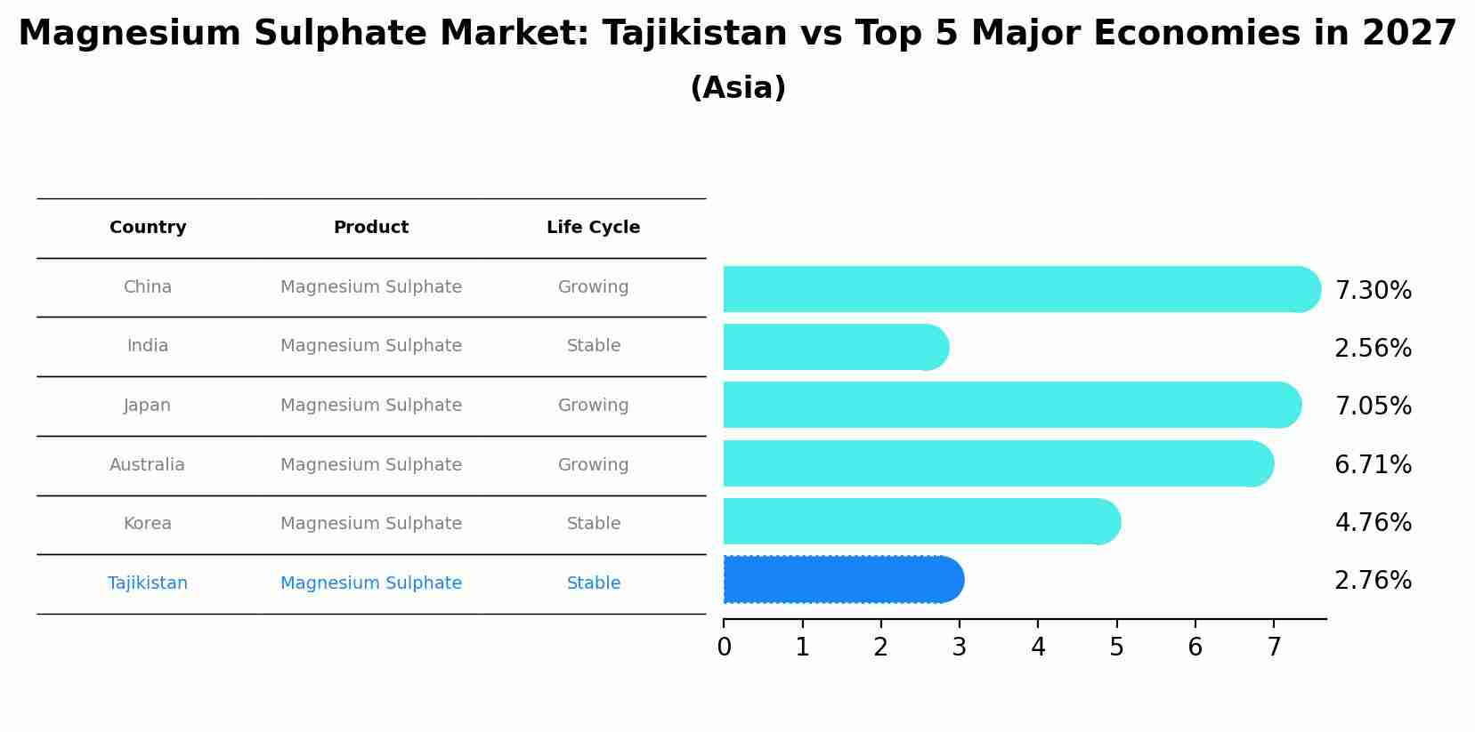 Magnesium Sulphate Market: Tajikistan vs Top 5 Major Economies in 2027 (Asia)