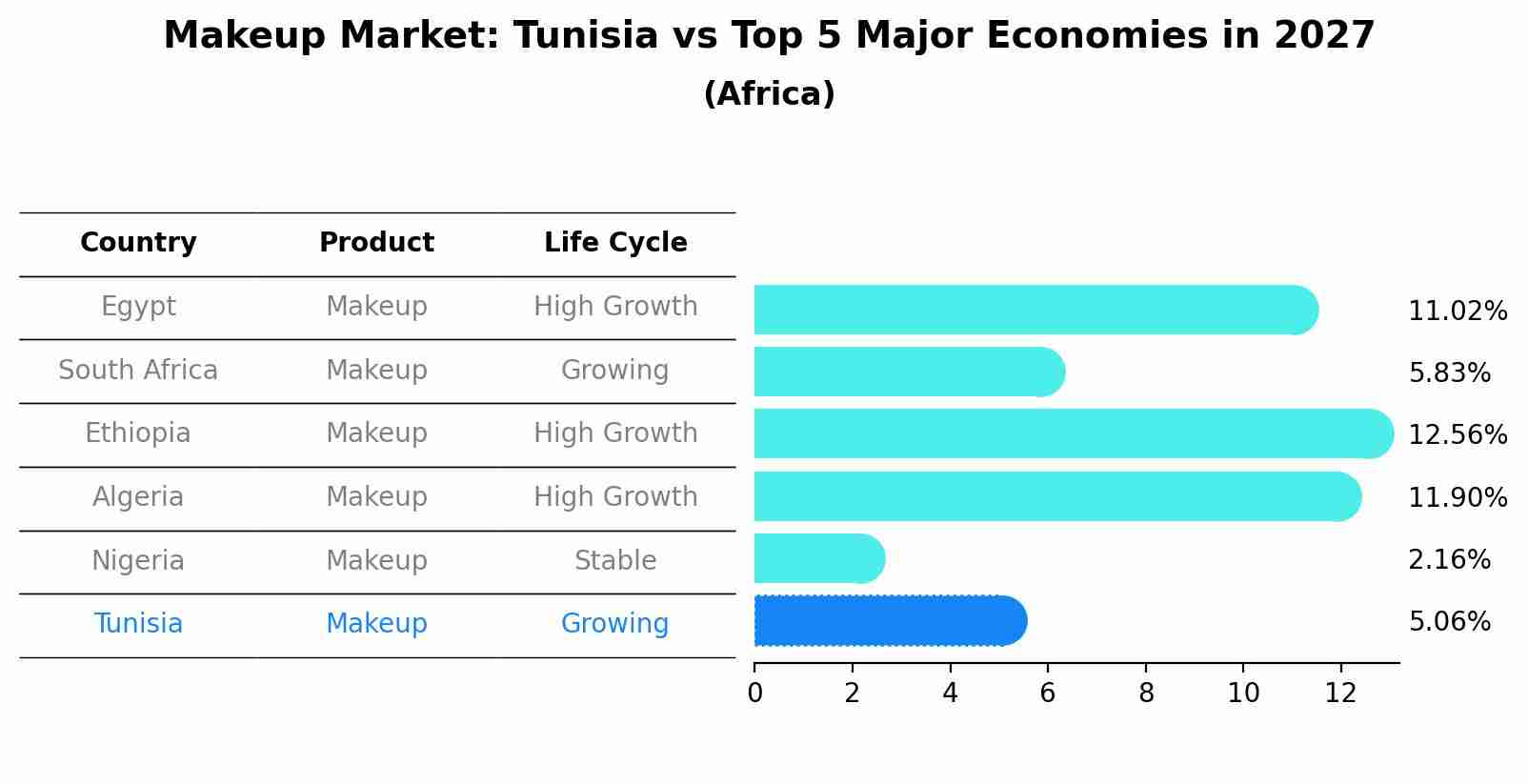 Makeup Market: Tunisia vs Top 5 Major Economies in 2027 (Africa)