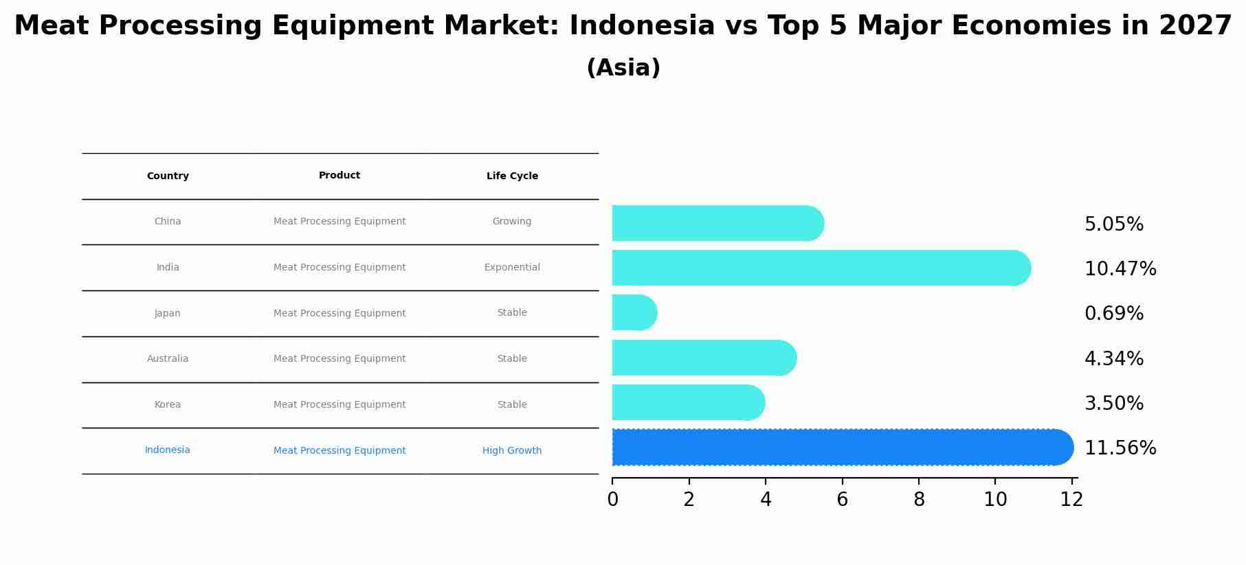 Meat Processing Equipment Market: Indonesia vs Top 5 Major Economies in 2027 (Asia)