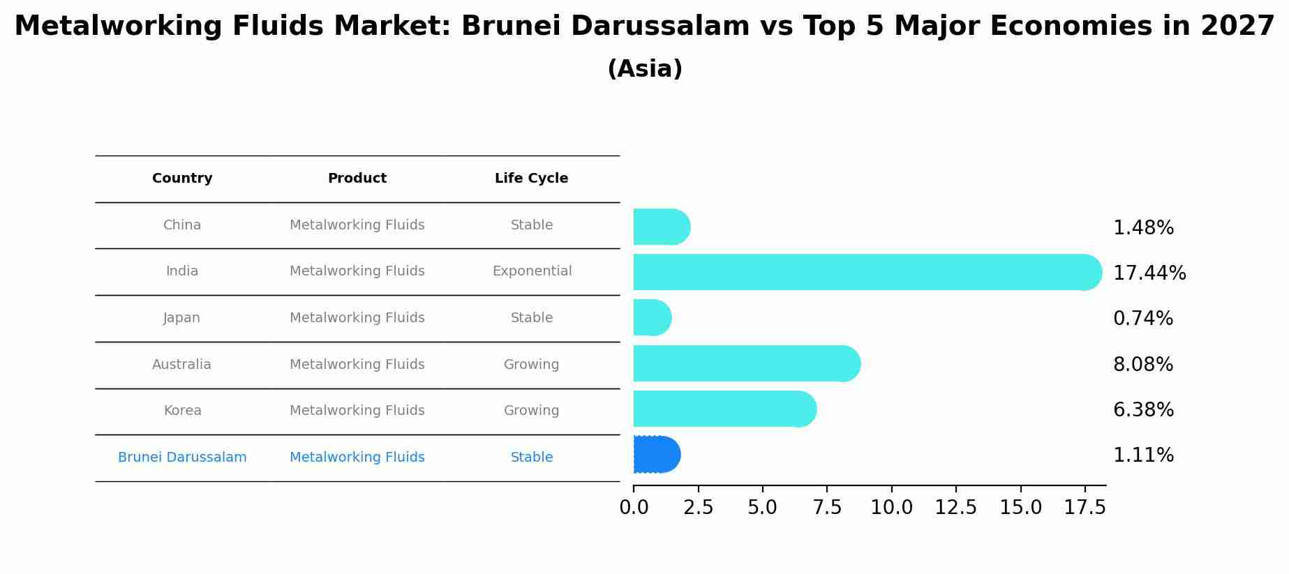 Metalworking Fluids Market: Brunei Darussalam vs Top 5 Major Economies in 2027 (Asia)
