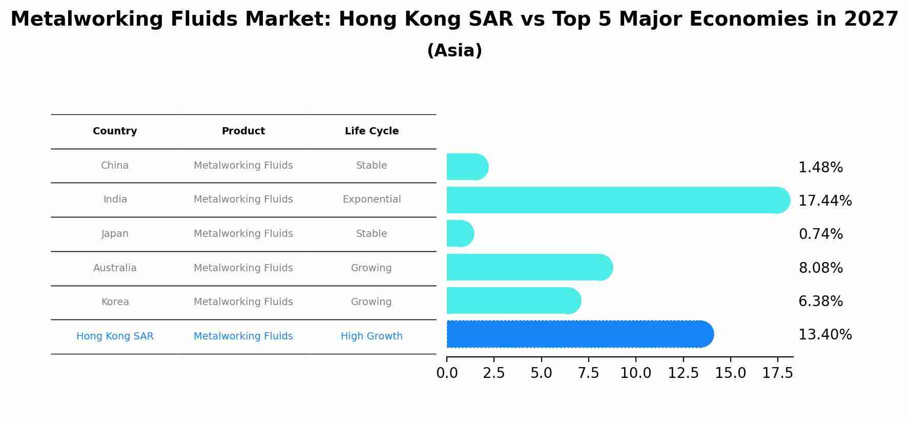 Metalworking Fluids Market: Hong Kong SAR vs Top 5 Major Economies in 2027 (Asia)