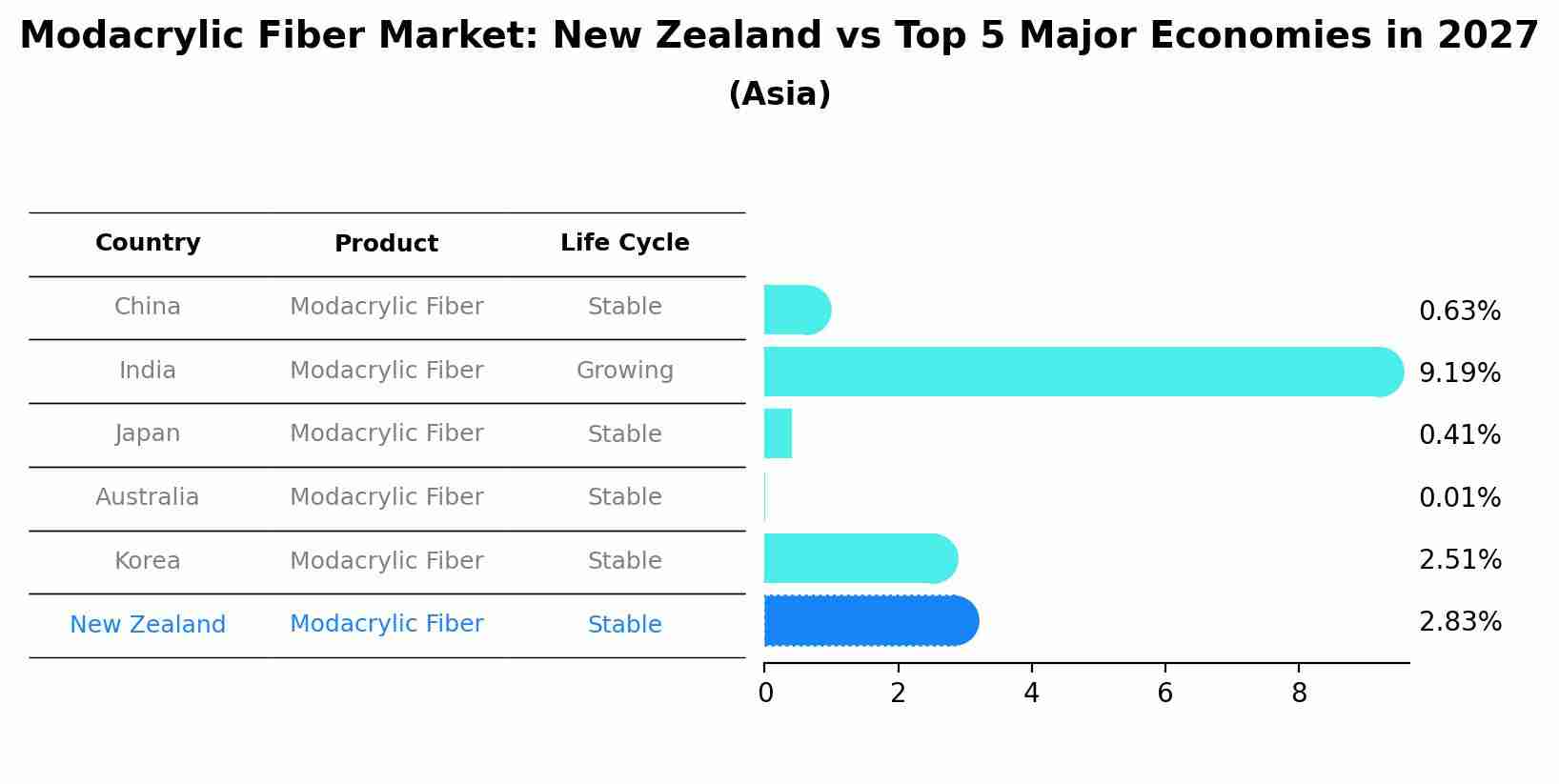 Modacrylic Fiber Market: New Zealand vs Top 5 Major Economies in 2027 (Asia)