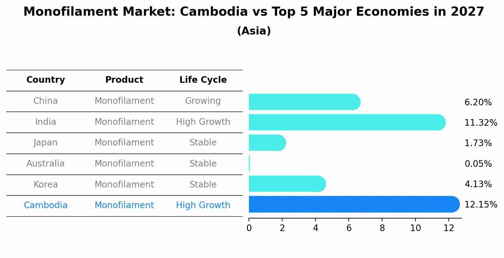 Monofilament Market: Cambodia vs Top 5 Major Economies in 2027 (Asia)