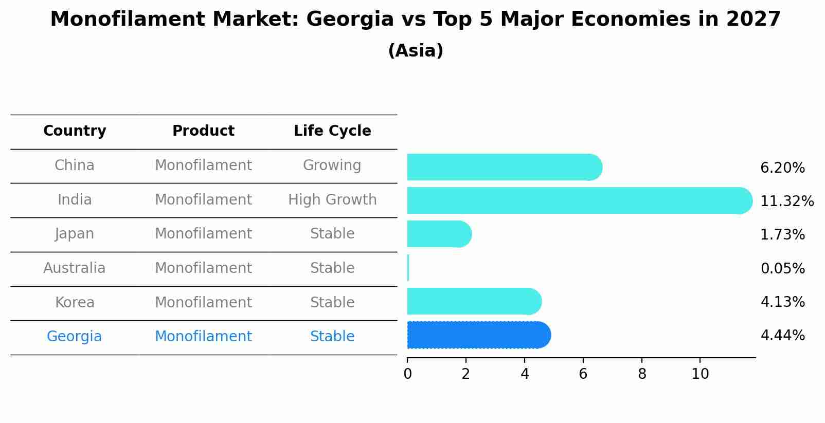 Monofilament Market: Georgia vs Top 5 Major Economies in 2027 (Asia)