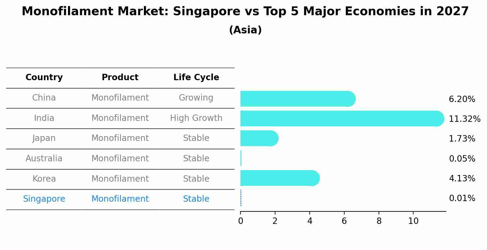 Monofilament Market: Singapore vs Top 5 Major Economies in 2027 (Asia)