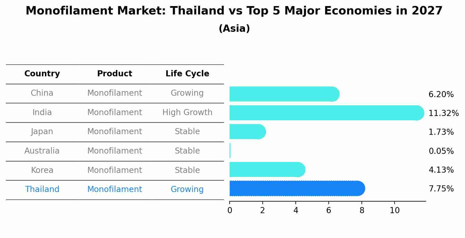 Monofilament Market: Thailand vs Top 5 Major Economies in 2027 (Asia)