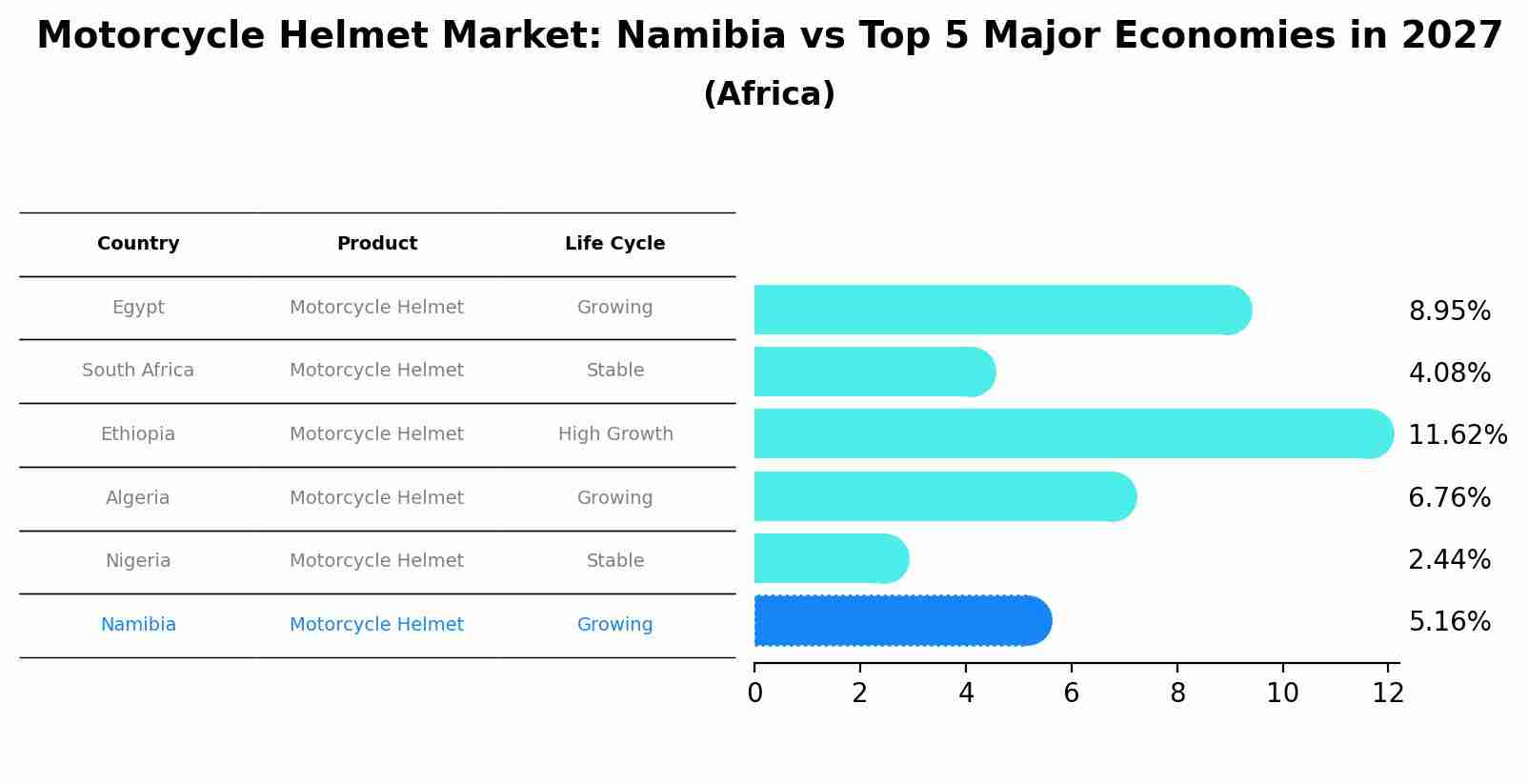 Motorcycle Helmet Market: Namibia vs Top 5 Major Economies in 2027 (Africa)
