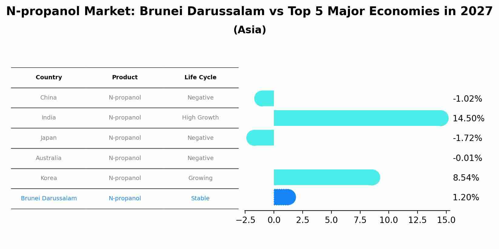 N-propanol Market: Brunei Darussalam vs Top 5 Major Economies in 2027 (Asia)