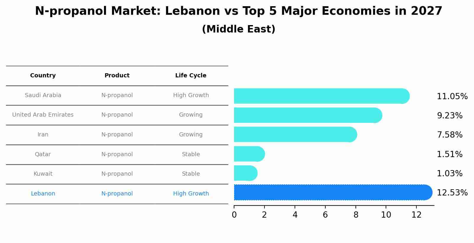 N-propanol Market: Lebanon vs Top 5 Major Economies in 2027 (Middle East)