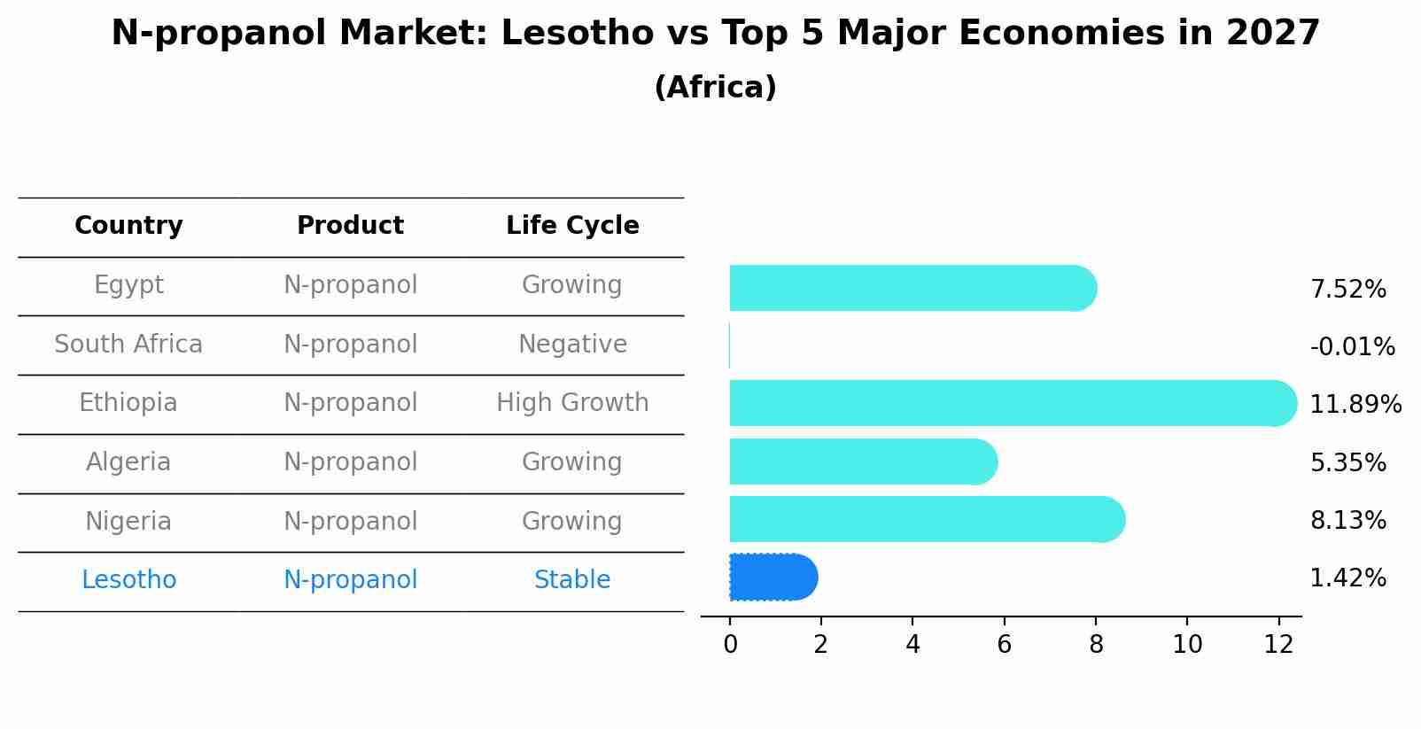 N-propanol Market: Lesotho vs Top 5 Major Economies in 2027 (Africa)