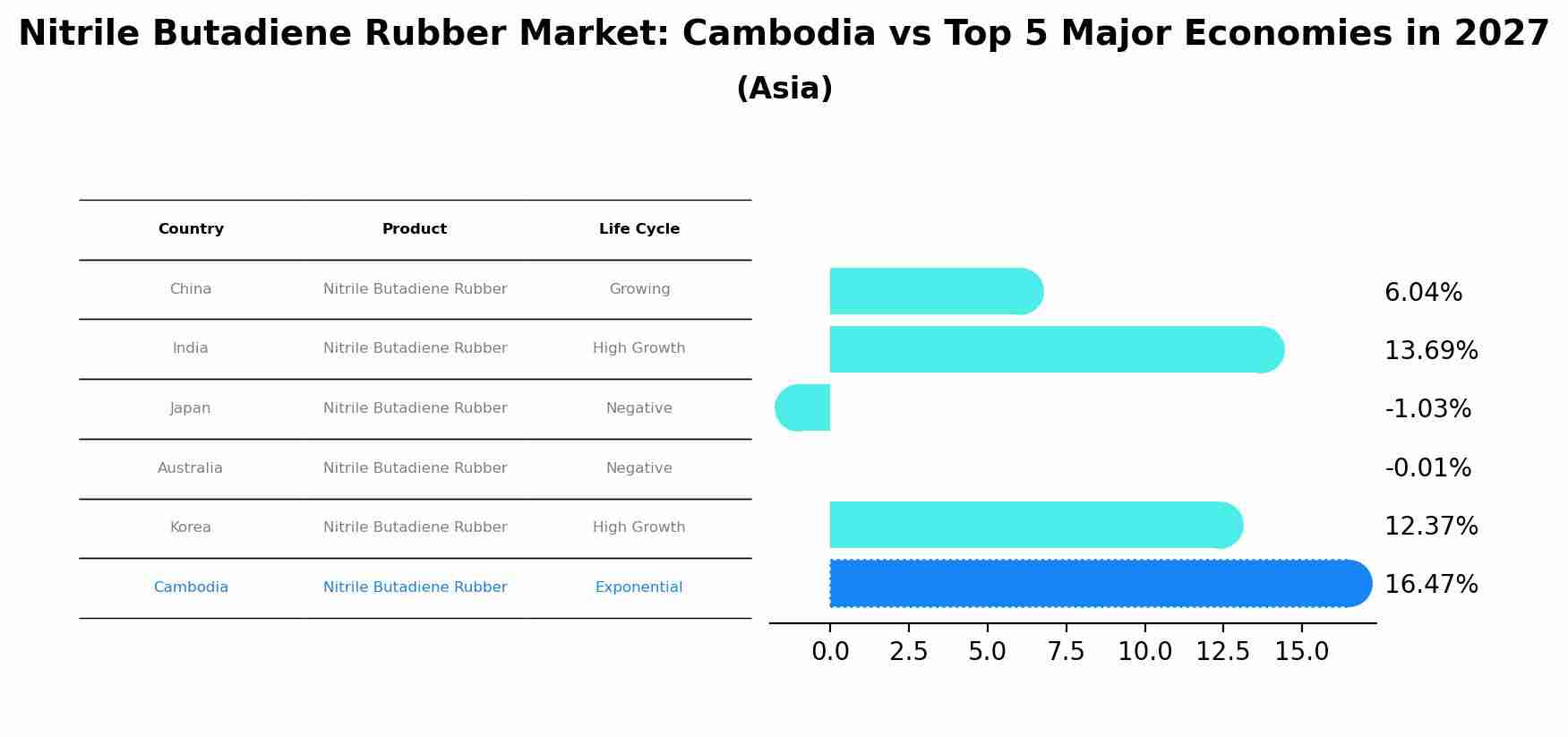 Nitrile Butadiene Rubber Market: Cambodia vs Top 5 Major Economies in 2027 (Asia)