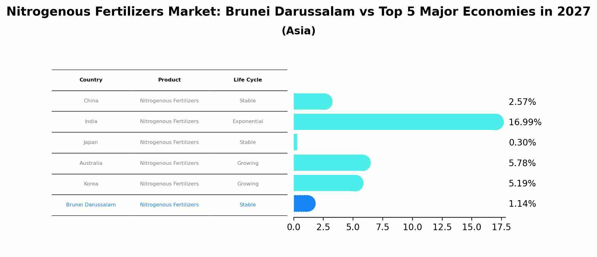 Nitrogenous Fertilizers Market: Brunei Darussalam vs Top 5 Major Economies in 2027 (Asia)