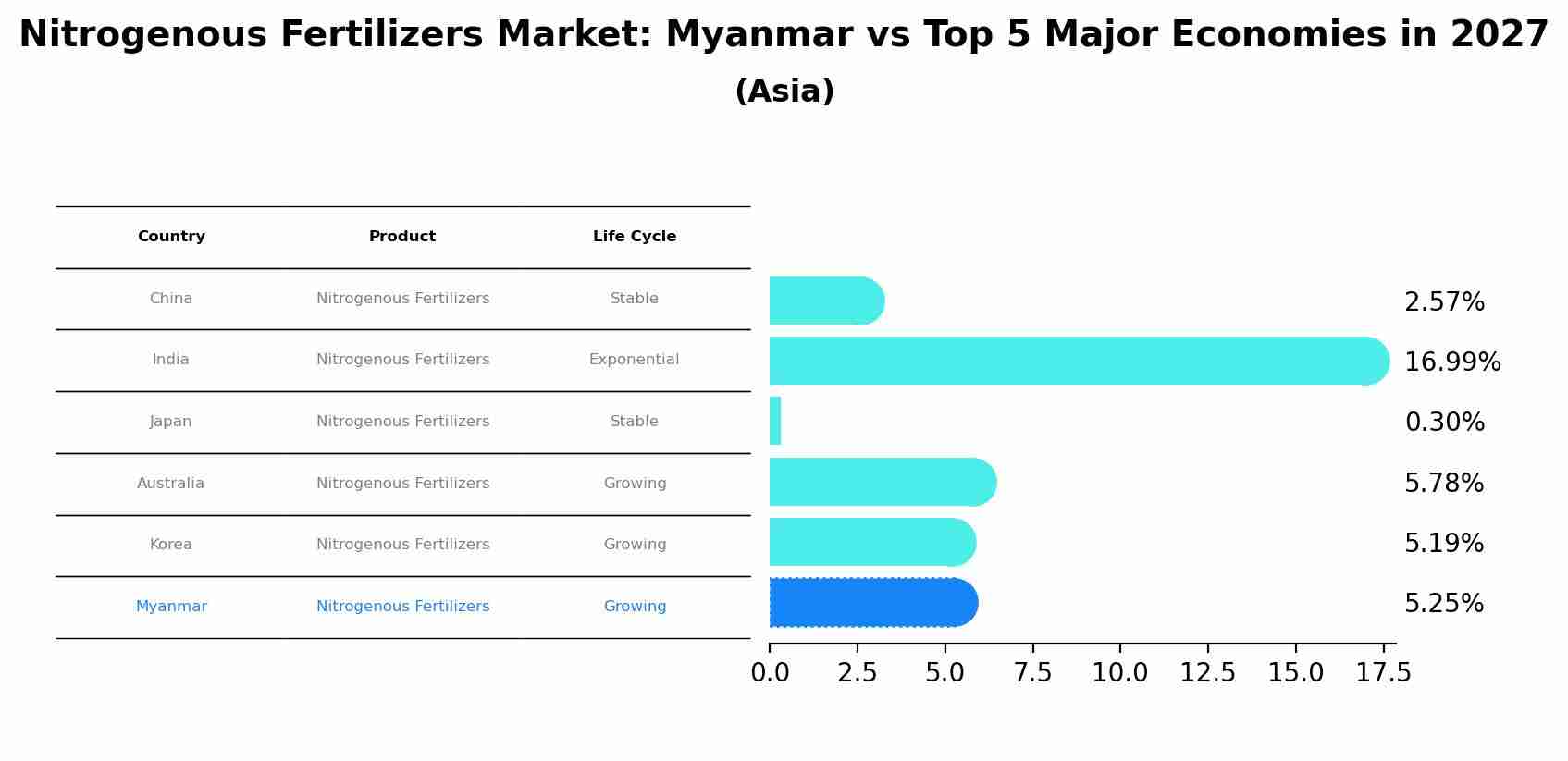 Nitrogenous Fertilizers Market: Myanmar vs Top 5 Major Economies in 2027 (Asia)