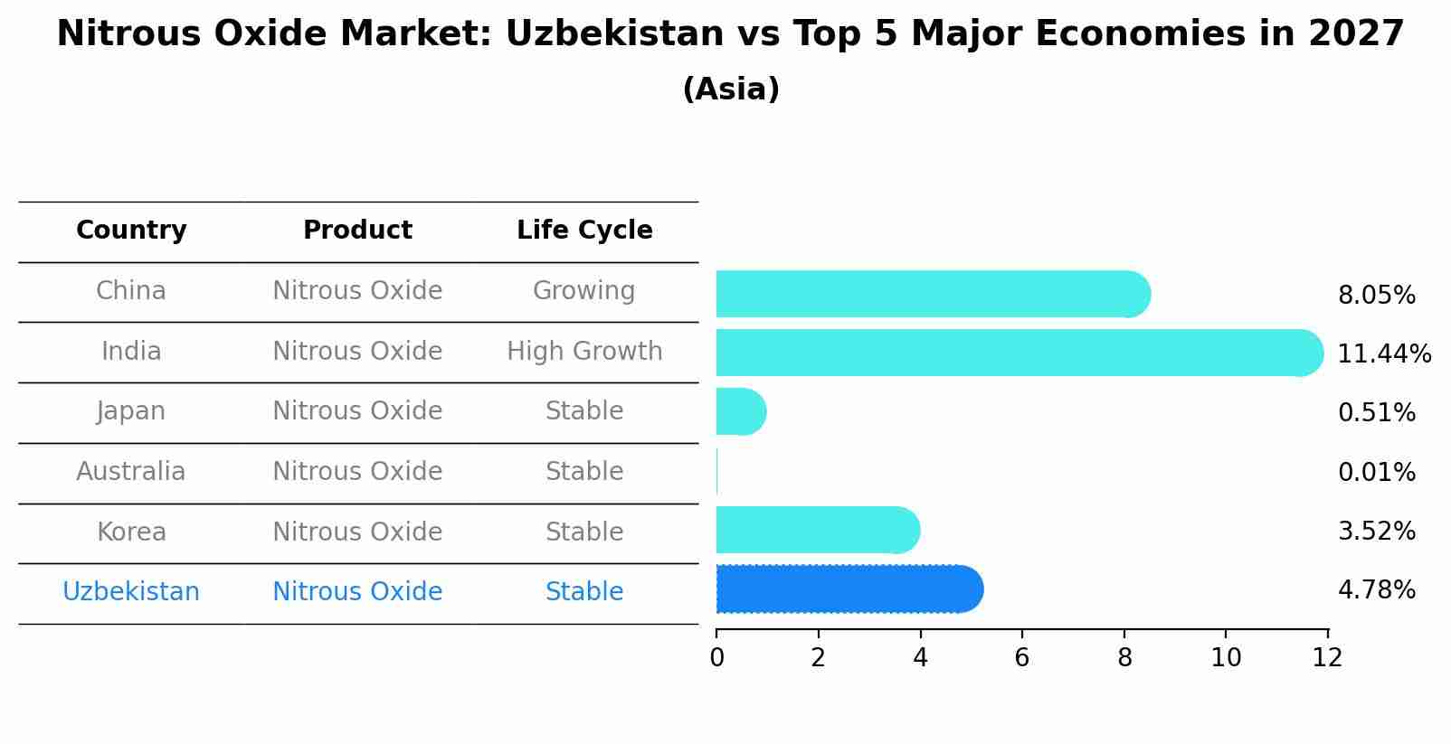 Nitrous Oxide Market: Uzbekistan vs Top 5 Major Economies in 2027 (Asia)